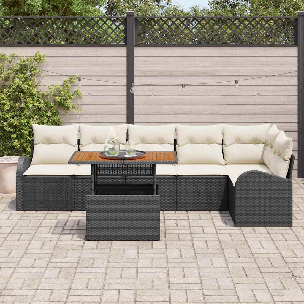 vidaXL Tuinbank Set met opslag 7 pcs Zwart Poly rattan