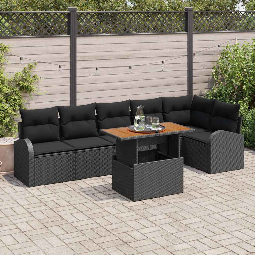 vidaXL Tuinbank Set met opslag 7 pcs Zwart Poly rattan