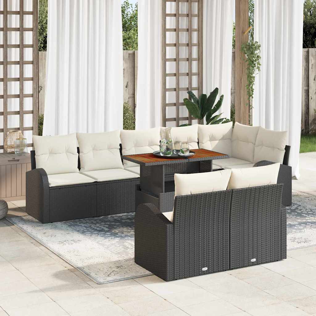 vidaXL Tuinbank Set met opslag 9 pcs Zwart Poly rattan
