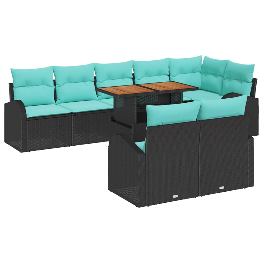 vidaXL Tuinbank Set met opslag 9 pcs Zwart Poly rattan