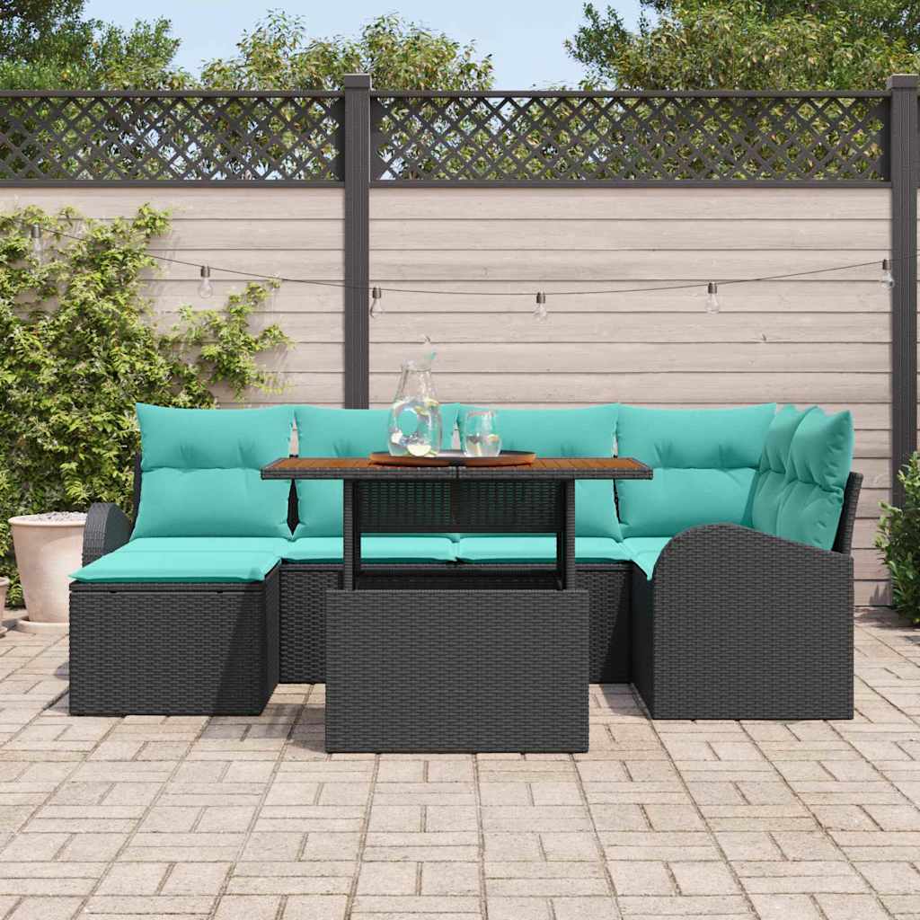 vidaXL Tuinbank Set met opslag 7 pcs Zwart Poly rattan