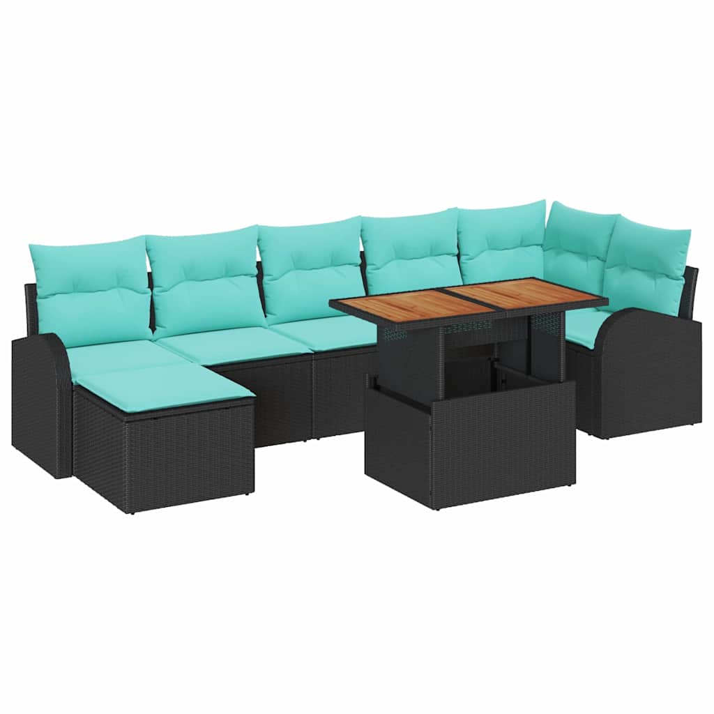 vidaXL Tuinbank Set 8 pcs Zwart Poly rattan