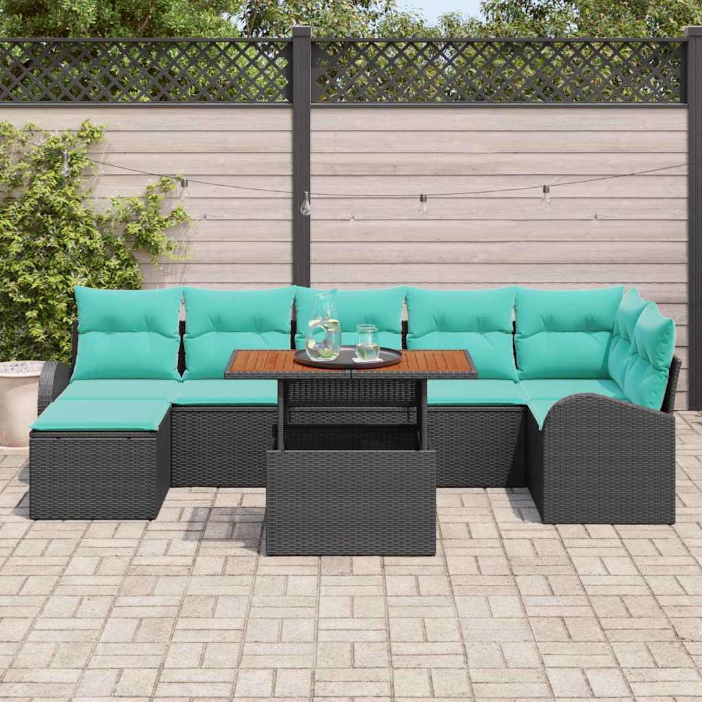 vidaXL Tuinbank Set 8 pcs Zwart Poly rattan