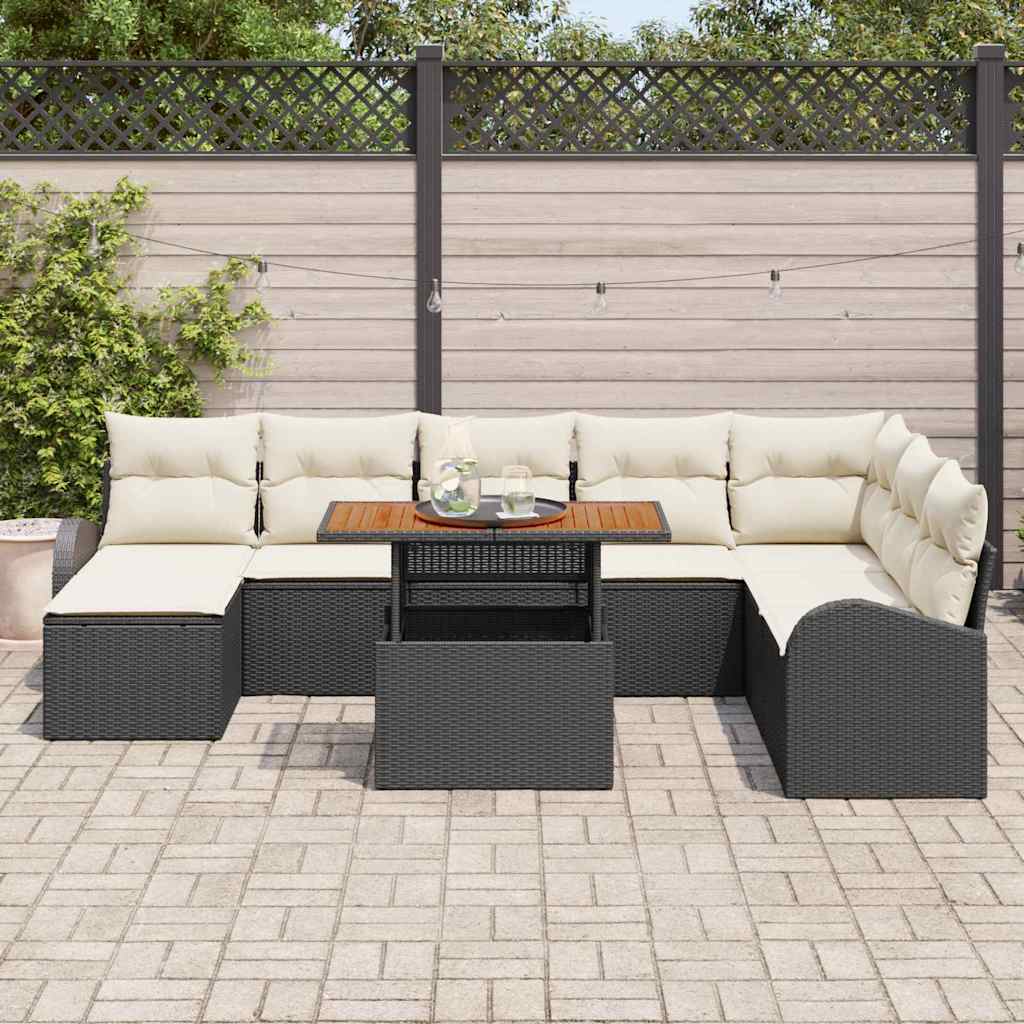 vidaXL Tuinbank Set met opslag 9 pcs Zwart Poly rattan