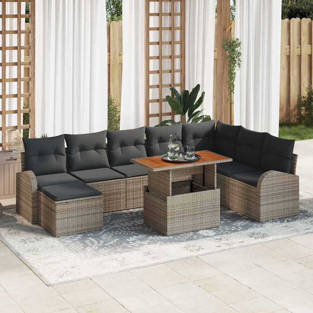 vidaXL Tuinbank Set met opslag 9 pcs Zwart Poly rattan