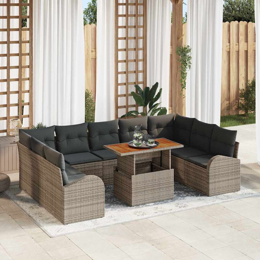 vidaXL Garden Lounge Set with Storage 10 pcs Black Poly Rattan