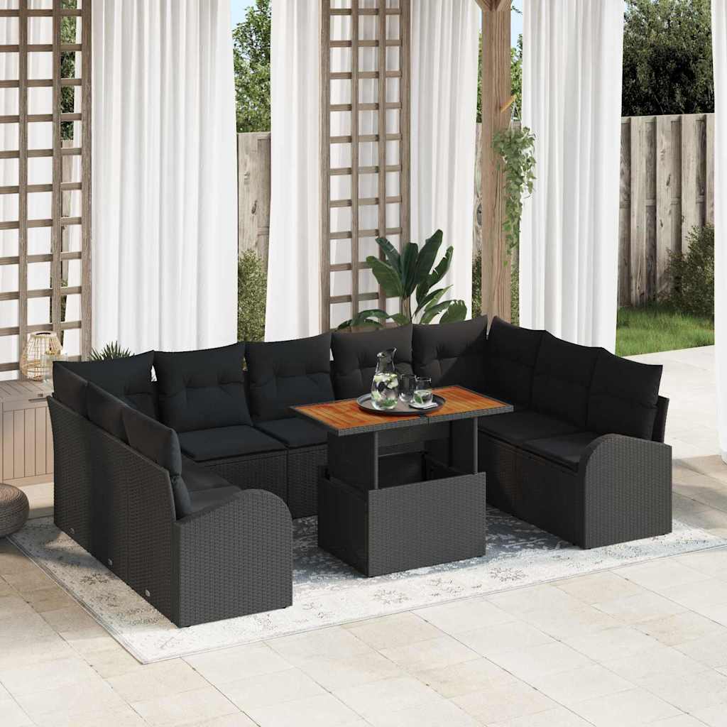 vidaXL Garden Lounge Set with Storage 10 pcs Black Poly Rattan