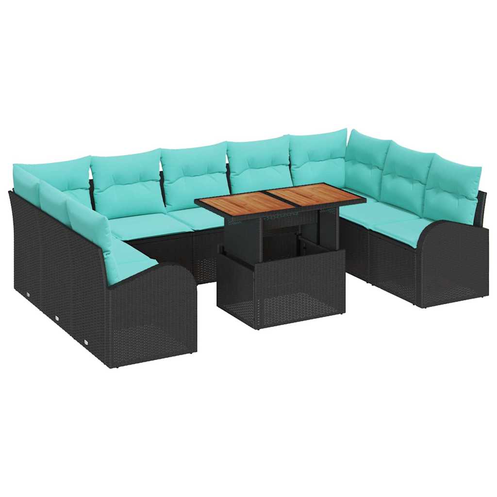 vidaXL Tuinbank Set met opslag 10 pcs Zwart Poly rattan
