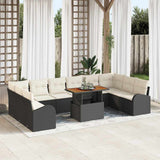 vidaXL Garden Bench Set with Storage 11 pcs Black Poly Rattan