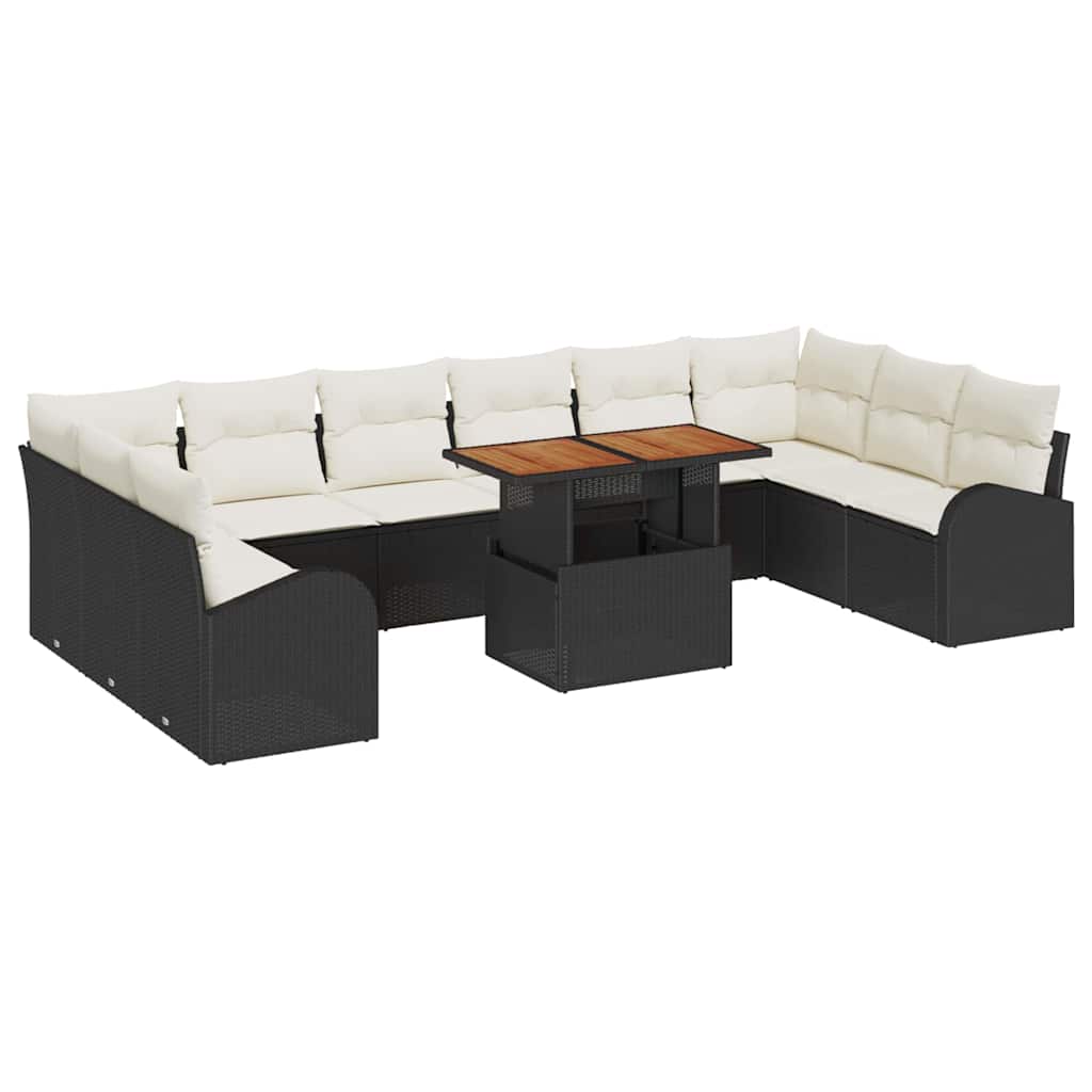 vidaXL Garden Bench Set with Storage 11 pcs Black Poly Rattan
