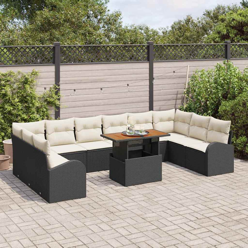 vidaXL Garden Bench Set with Storage 11 pcs Black Poly Rattan