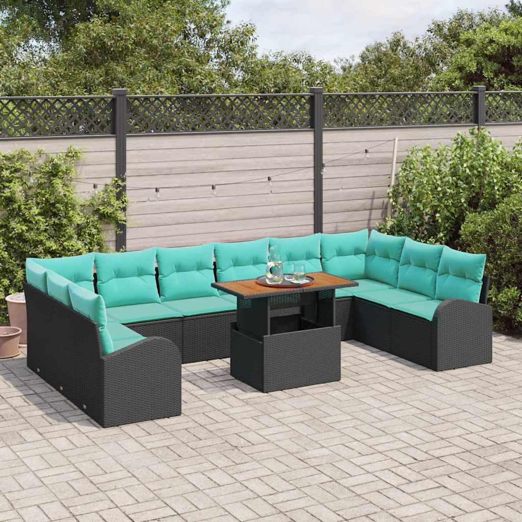 vidaXL Tuinbank Set met opslag 11 pcs Zwart Poly rattan