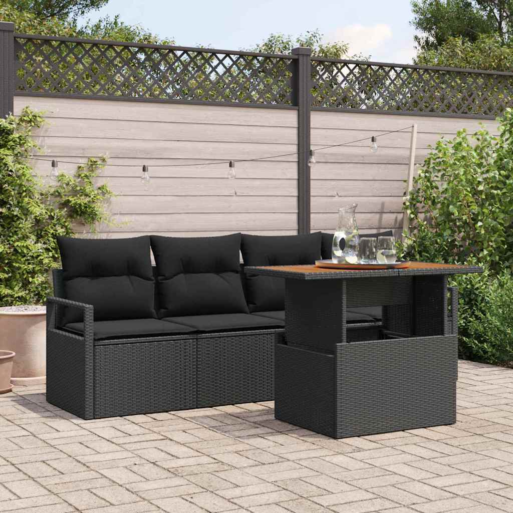 vidaXL Tuinbank Set met opslag 5 pcs Zwart Poly rattan