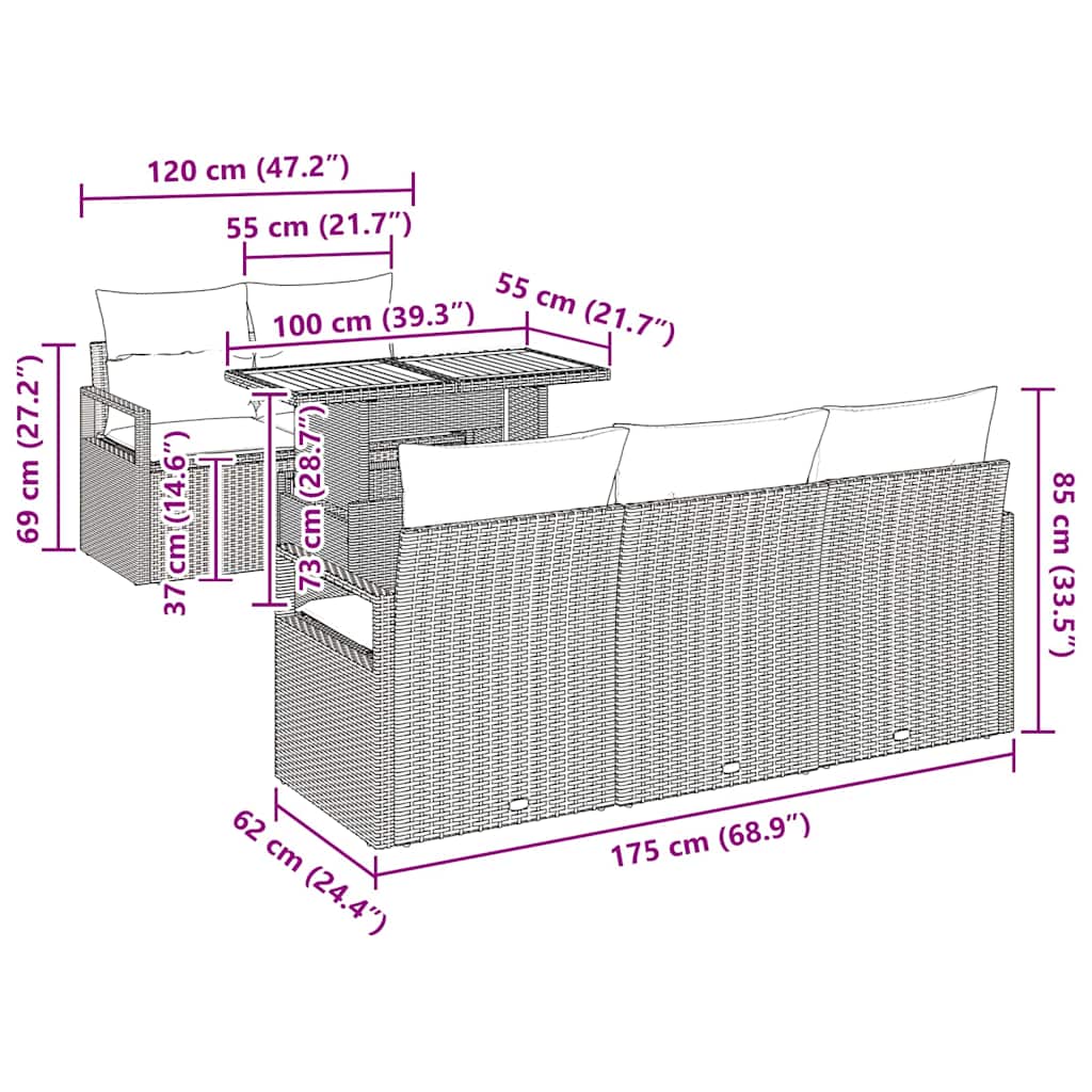 vidaXL Tuinbank Set met opslag 6 pcs Zwart Poly rattan