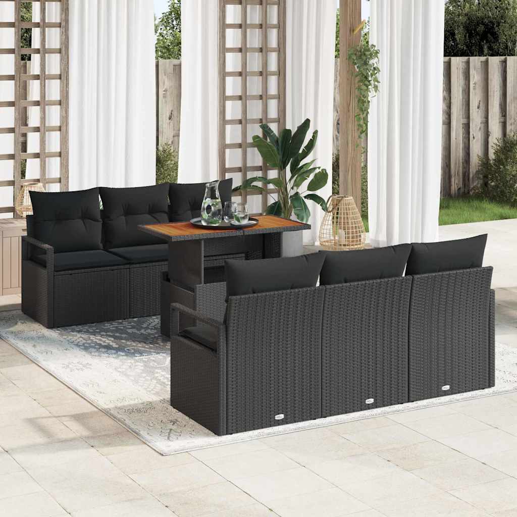 vidaXL Tuinbank Set met opslag 7 pcs Zwart Poly rattan