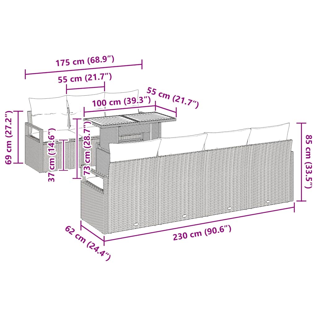 vidaXL Tuinbank Set met opslag 8 pcs Zwart Poly rattan