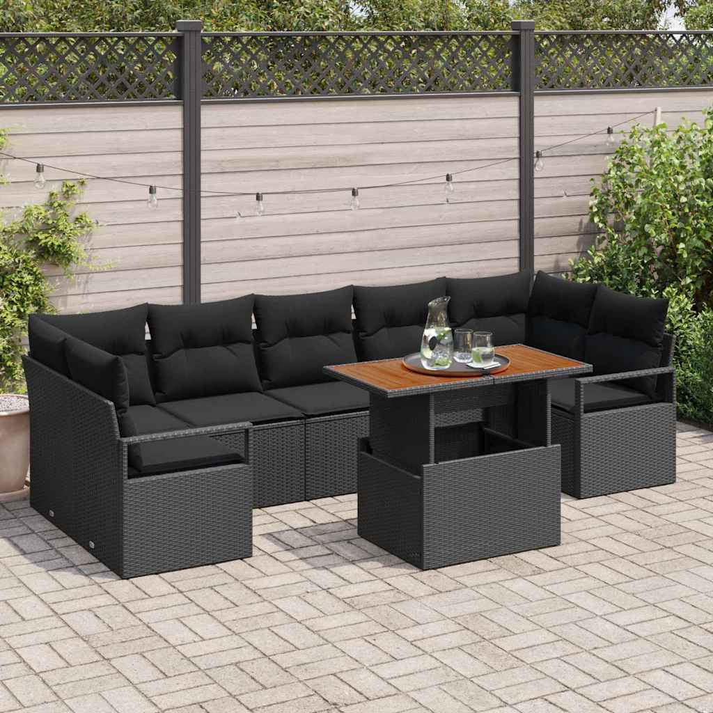 vidaXL Tuinbank Set met opslag 8 pcs Zwart Poly rattan