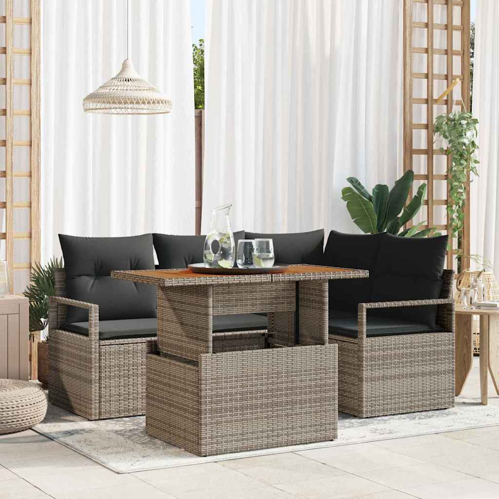 vidaXL Tuinbank Set met opslag 5 pcs Zwart Poly rattan