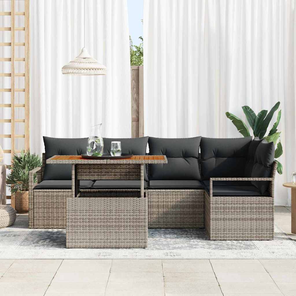 vidaXL Garden Bench Set with Storage 6 Pieces Black Poly Rattan