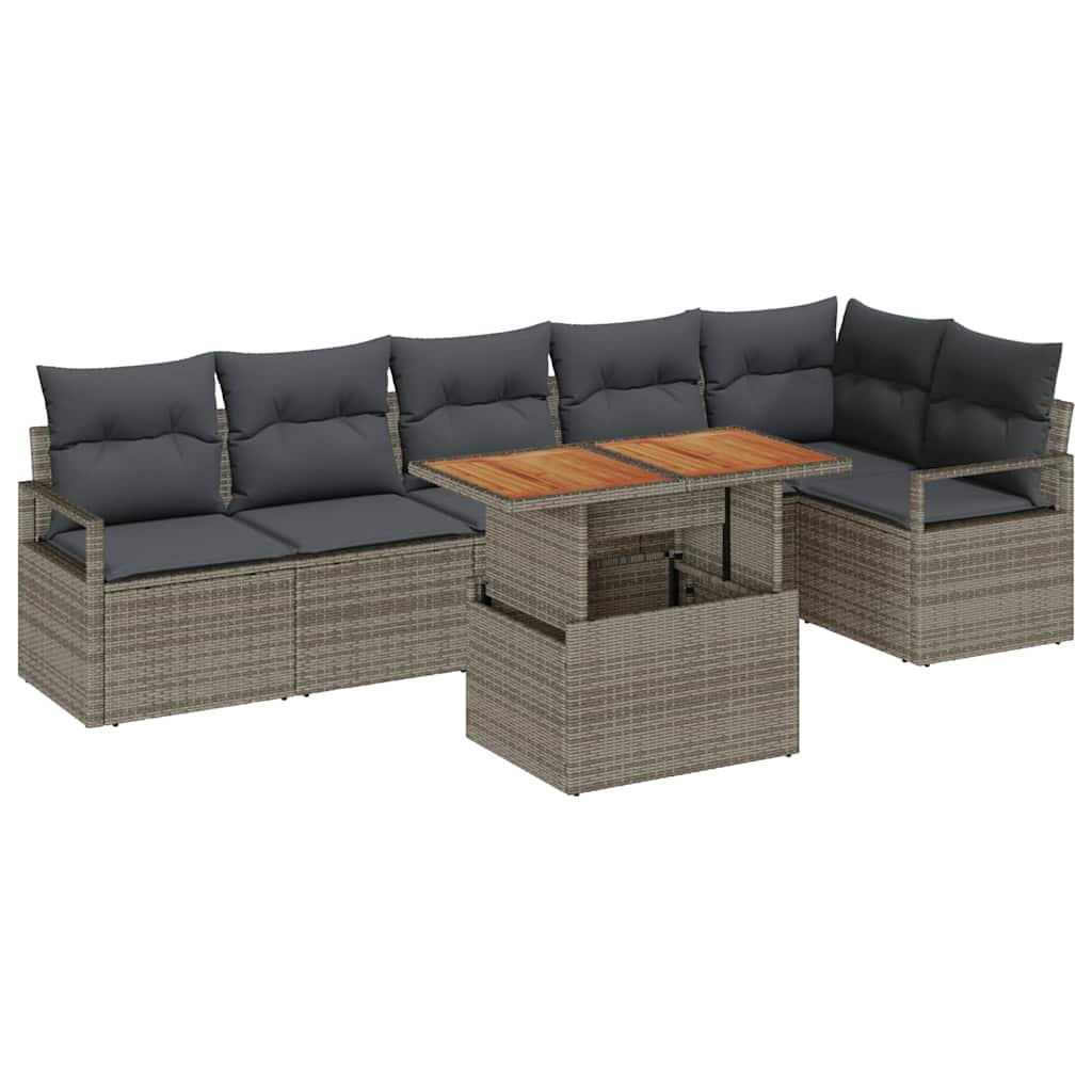vidaXL Garden Sofa Set with Storage 7 pcs Black Poly Rattan