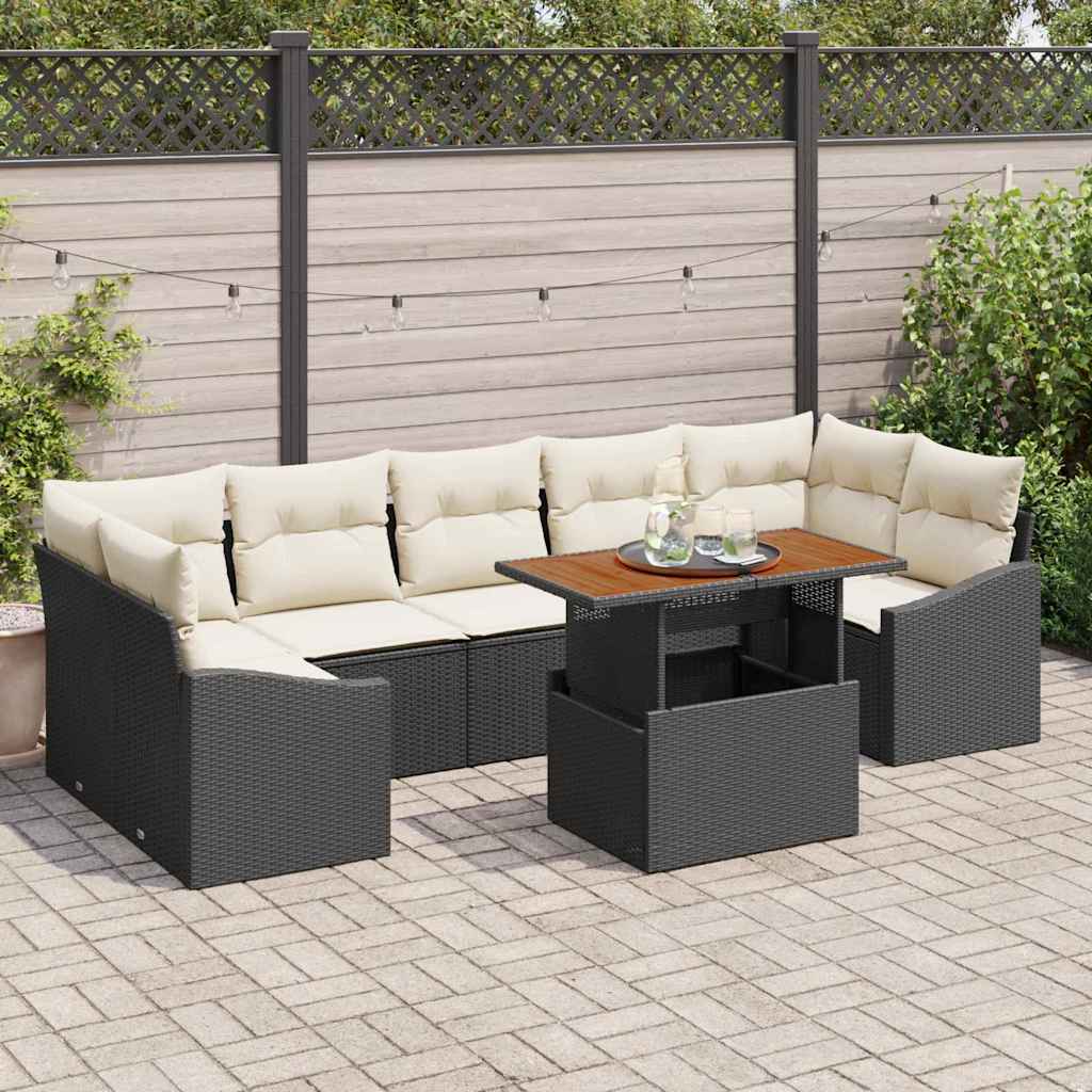 vidaXL Garden Sofa Set with Cushion and Storage 8 pcs Black and Beige