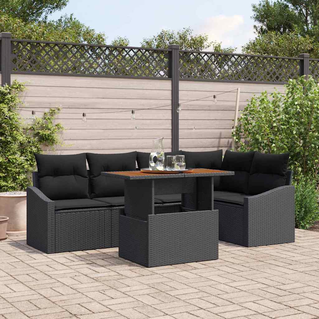 vidaXL Tuinbank Set met opslag 6 pcs Zwart Poly rattan