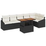 vidaXL Garden Sofa Set with Storage 7 pcs Black Poly Rattan