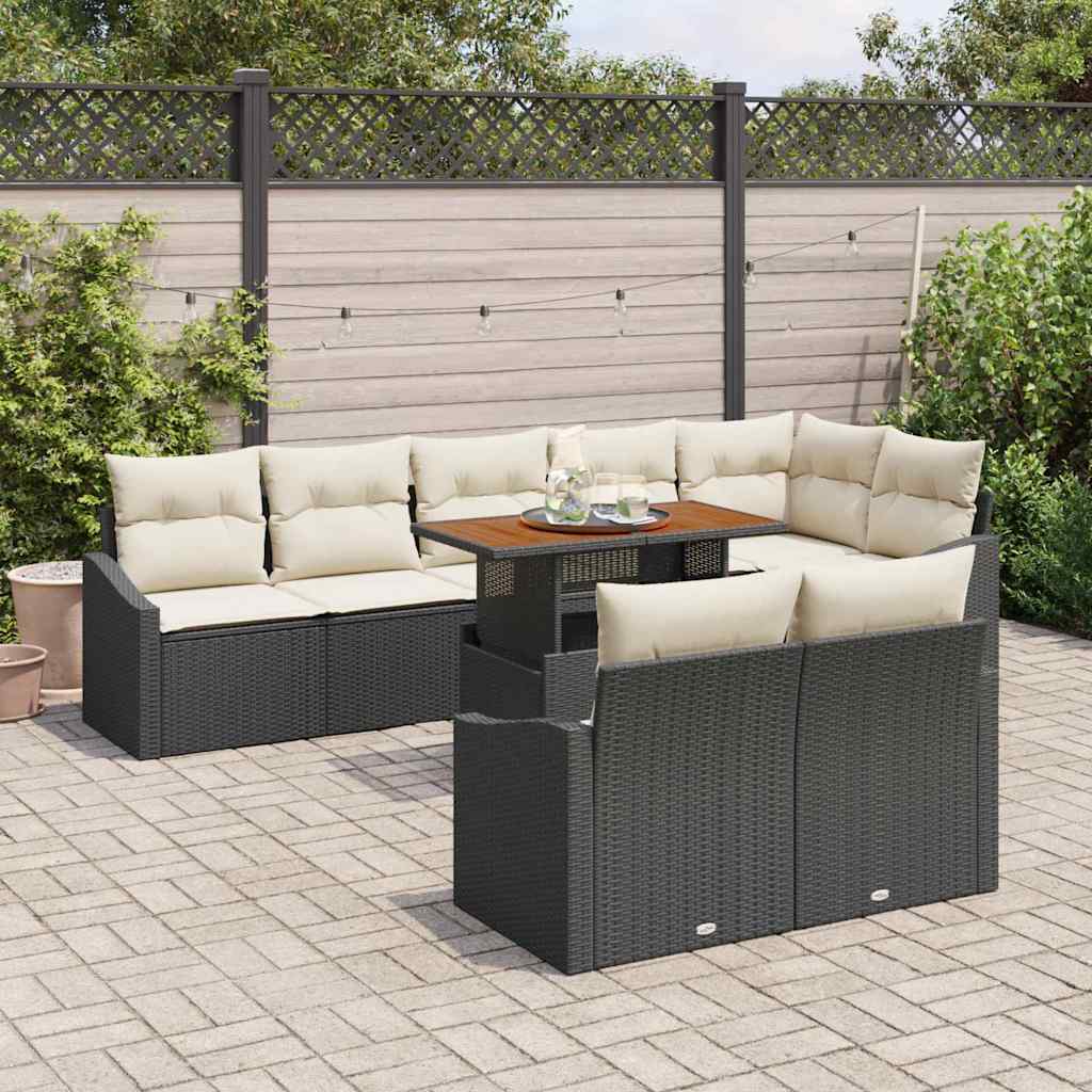 vidaXL Garden Sofa Set with Storage 9 pcs Black Poly Rattan