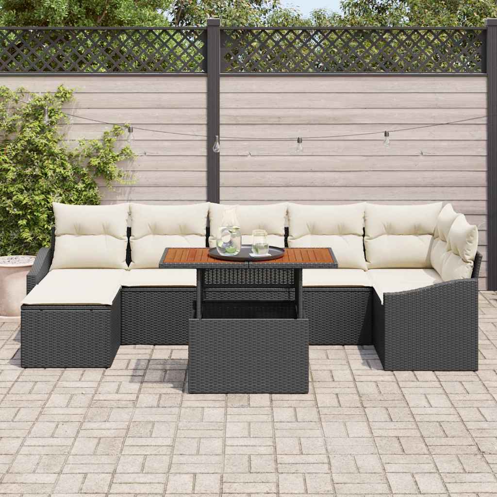 vidaXL Tuinbank Set met opslag 8 pcs Zwart Poly rattan