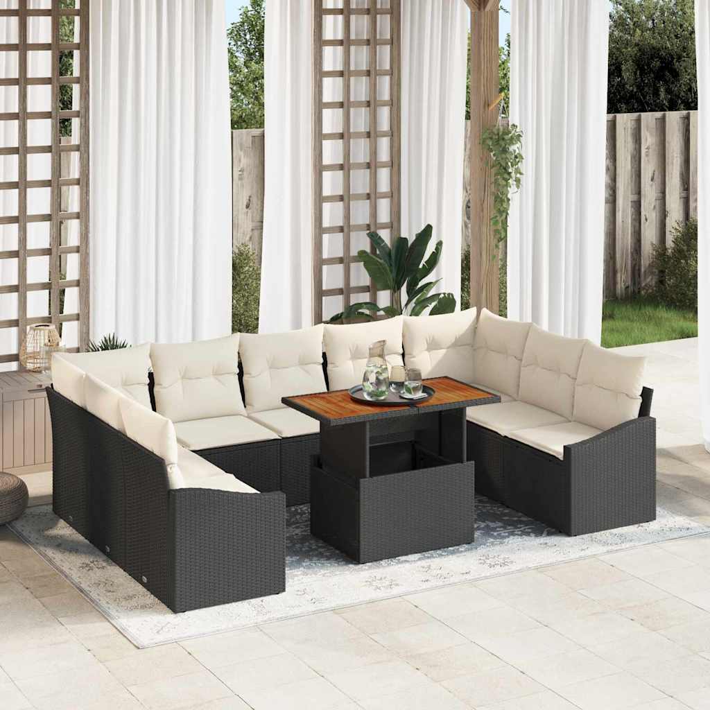 vidaXL Tuinbank Set met opslag 10 pcs Zwart Poly rattan