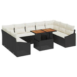 vidaXL Tuinbank Set met opslag 10 pcs Zwart Poly rattan