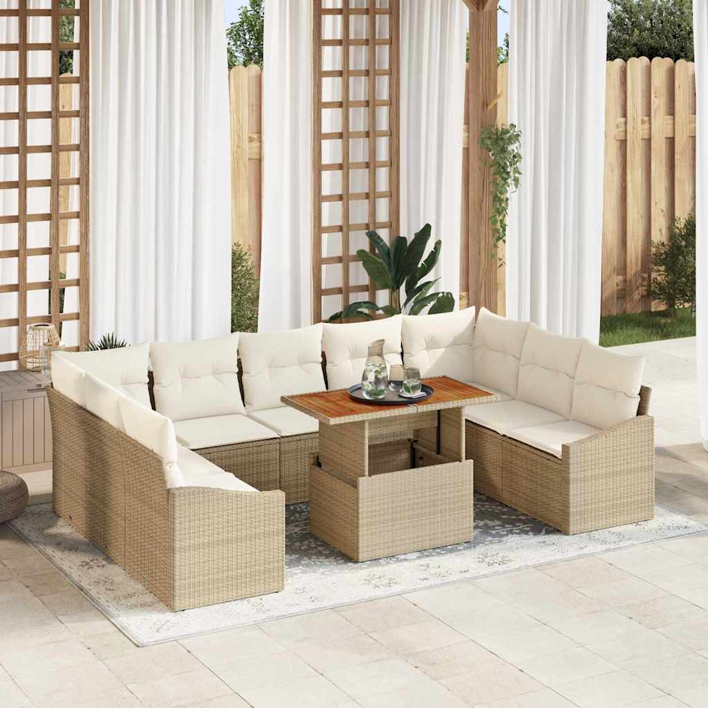vidaXL Tuinbank Set met opslag 10 pcs Zwart Poly rattan