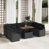vidaXL Tuinbank Set met opslag 10 pcs Zwart Poly rattan