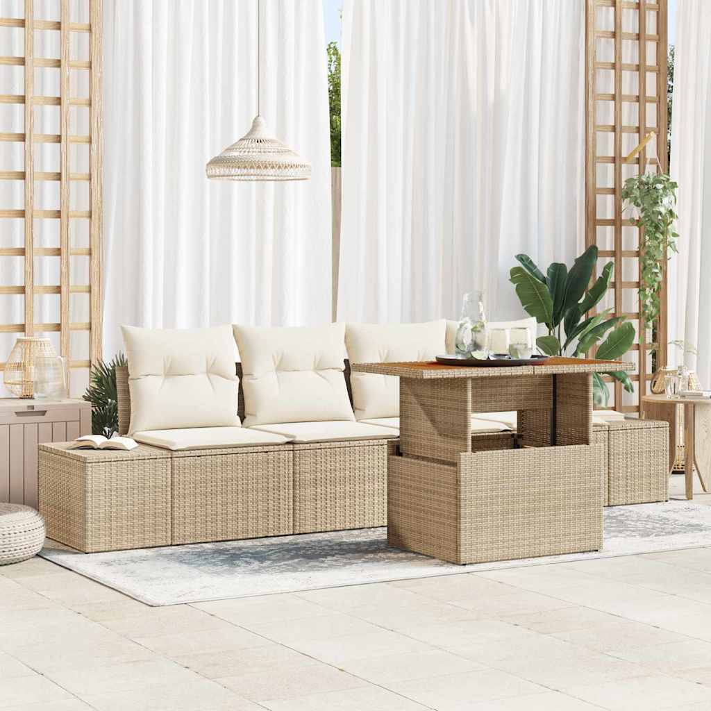 vidaXL Tuinbank Set met opslag 5 pcs Zwart Poly rattan