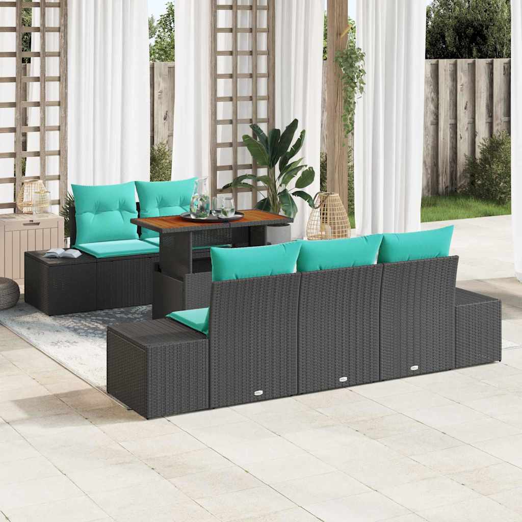 vidaXL Tuinbank Set 6 st Zwart Poly rattan
