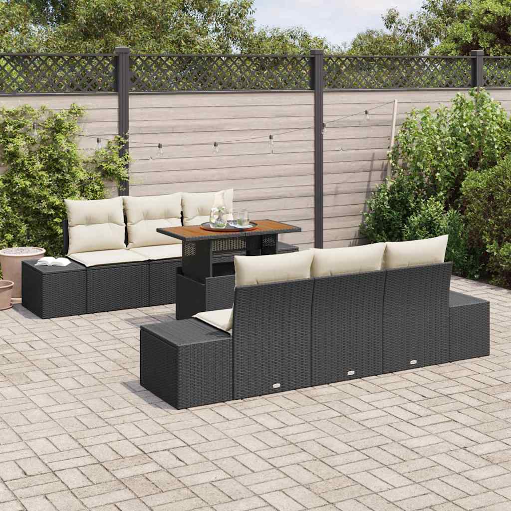 vidaXL Tuinbank Set met opslag 7 pcs Zwart Poly rattan