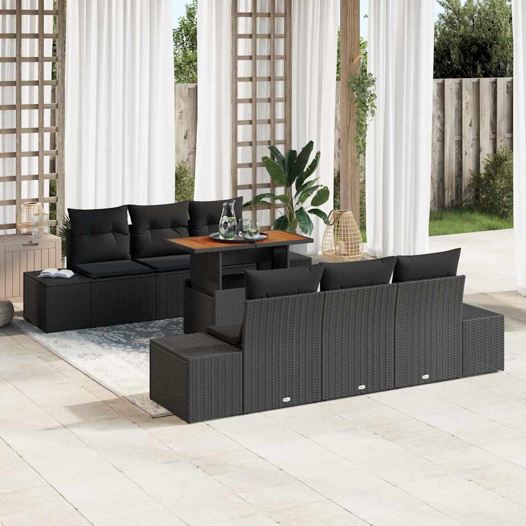 vidaXL Tuinbank Set met opslag 7 pcs Zwart Poly rattan