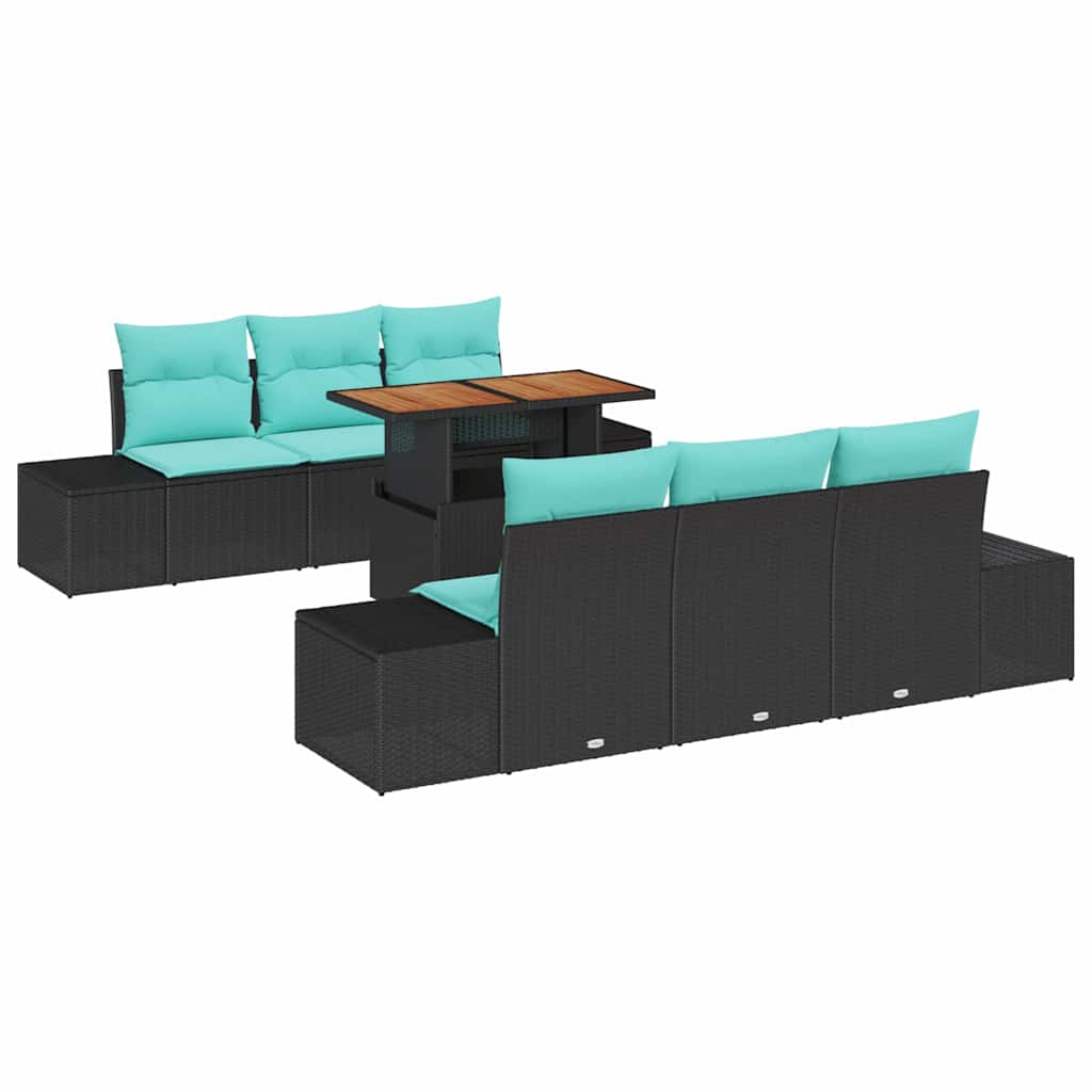 vidaXL Garden Lounge Set 7 pcs Black Poly Rattan