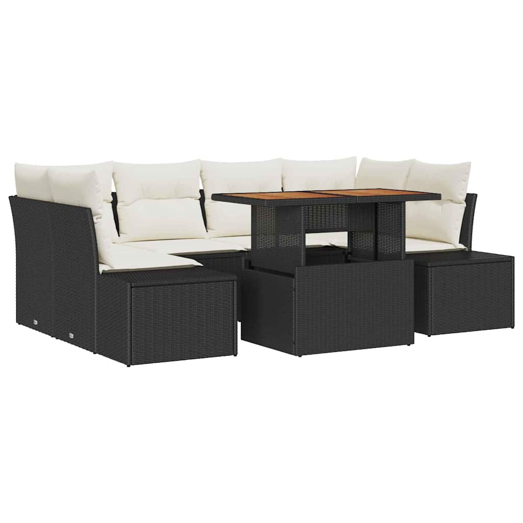 vidaXL Tuinbank Set met opslag 7 pcs Zwart Poly rattan