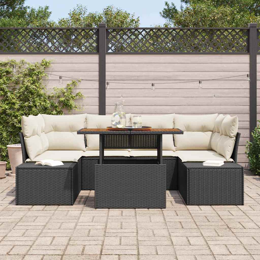 vidaXL Tuinbank Set met opslag 7 pcs Zwart Poly rattan