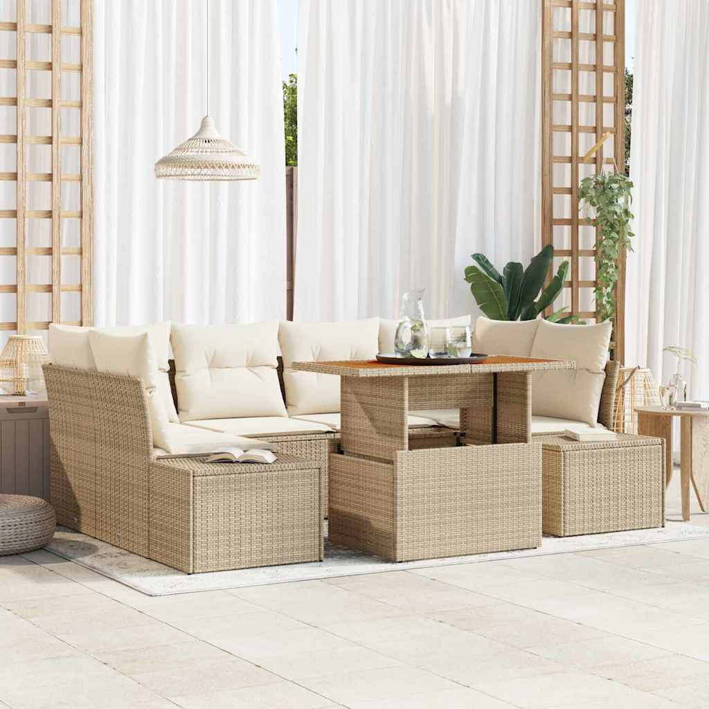 vidaXL Tuinbank Set met opslag 7 pcs Zwart Poly rattan