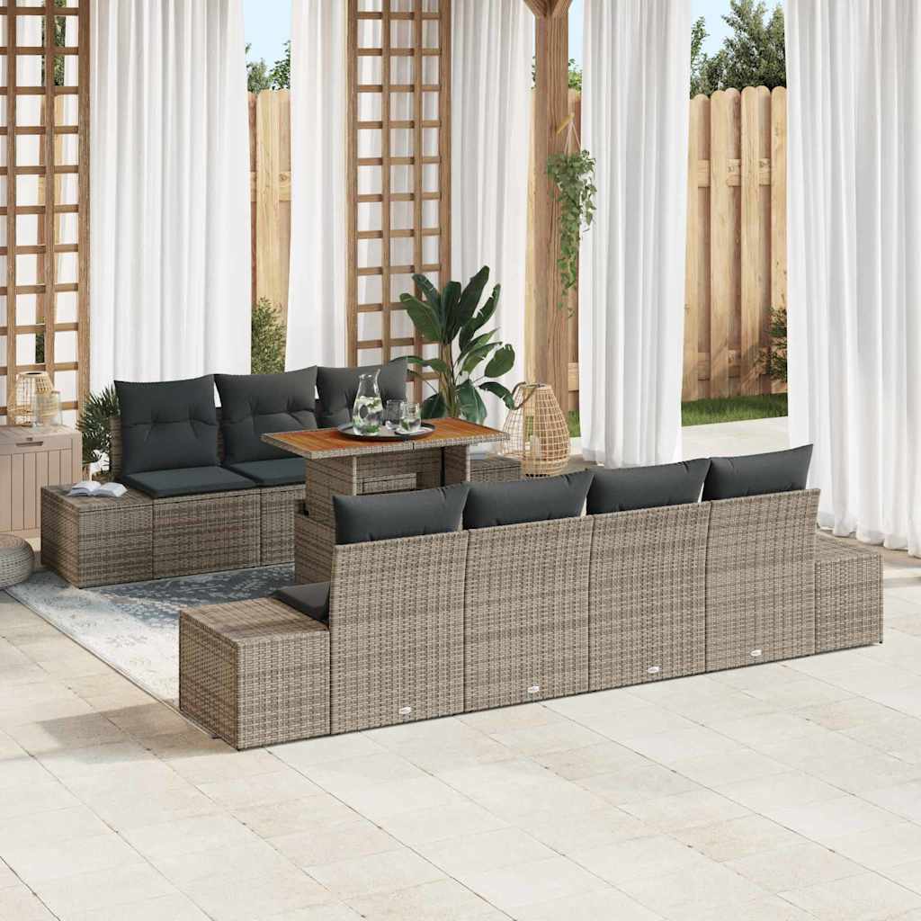 vidaXL Tuinbank Set met opslag 8 pcs Zwart Poly rattan