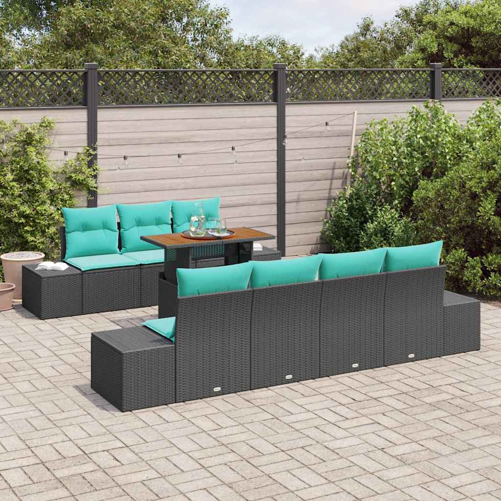 vidaXL Tuinbank Set 8 st Zwart Poly rattan