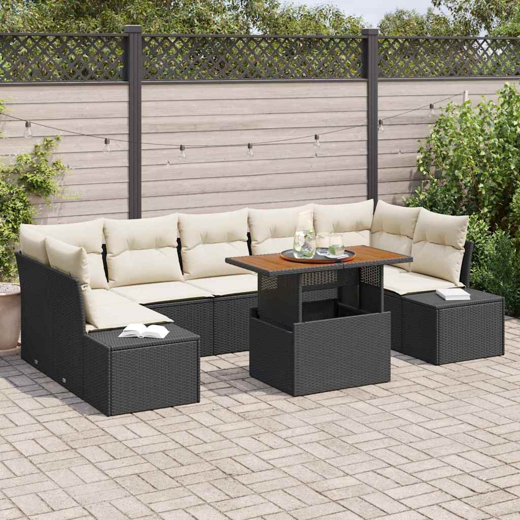 vidaXL Tuinbank Set met opslag 8 pcs Zwart Poly rattan