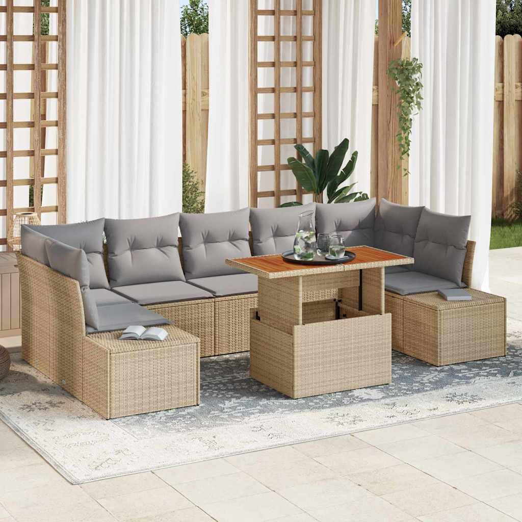 vidaXL Tuinbank Set met opslag 8 pcs Zwart Poly rattan