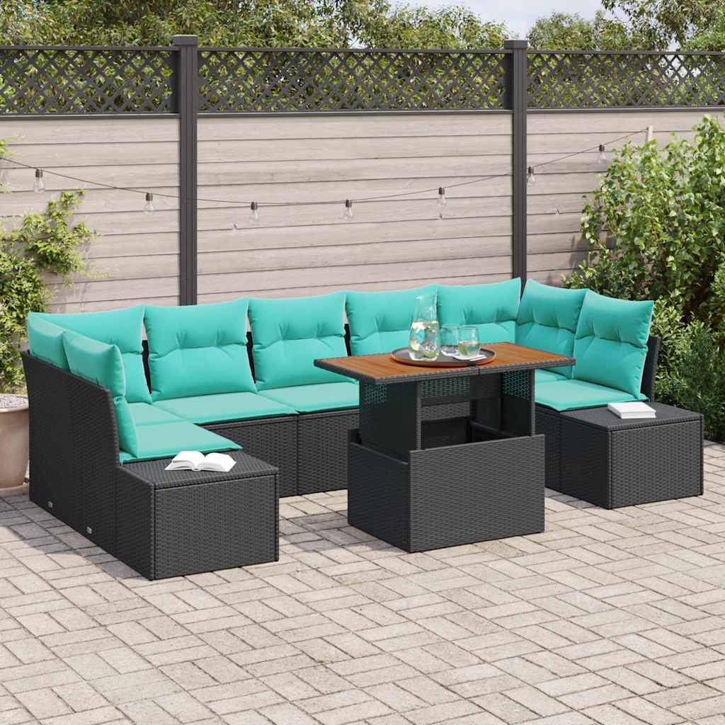 vidaXL Tuinbank Set 8 st Zwart Poly rattan