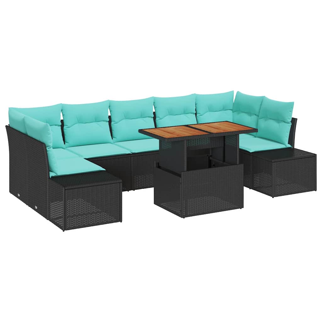 vidaXL Tuinbank Set 8 st Zwart Poly rattan