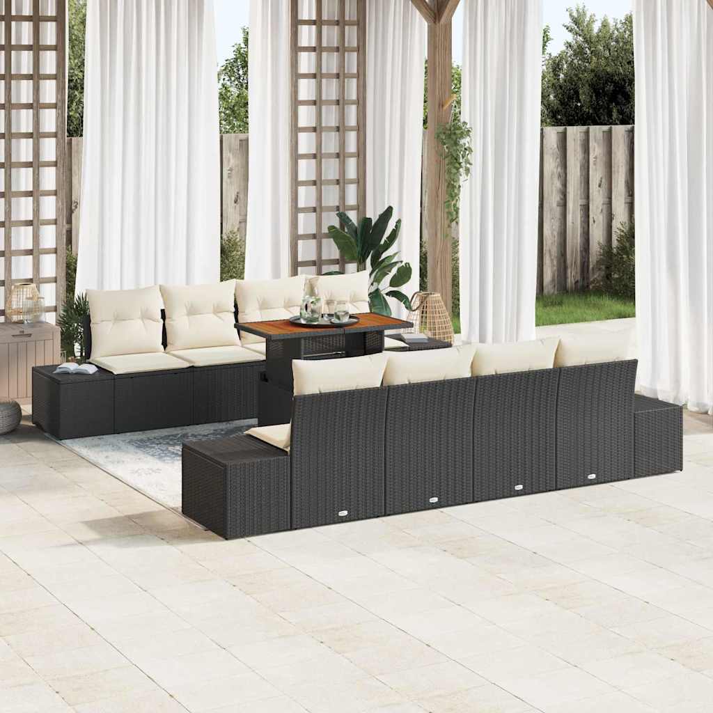 vidaXL Tuinbank Set met opslag 9 pcs Zwart Poly rattan