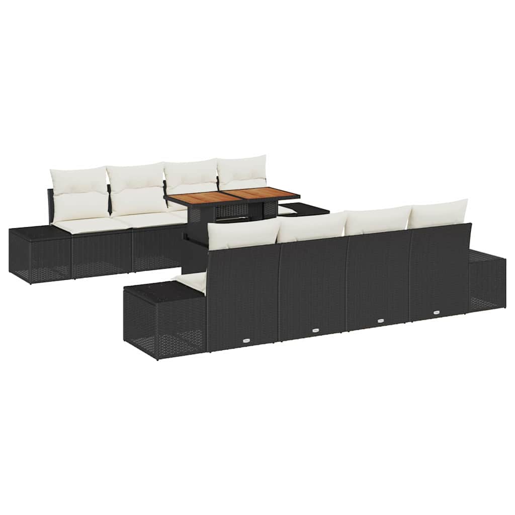 vidaXL Tuinbank Set met opslag 9 pcs Zwart Poly rattan