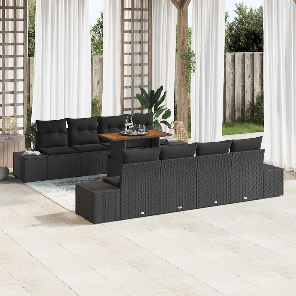 vidaXL Tuinbank Set met opslag 9 pcs Zwart Poly rattan